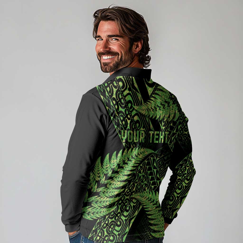 New Zealand Rugby Pacific Personalised Long Sleeve Polo Shirt All Lime Maori Pasifika Fern Pattern LT9 - Polynesian Pride