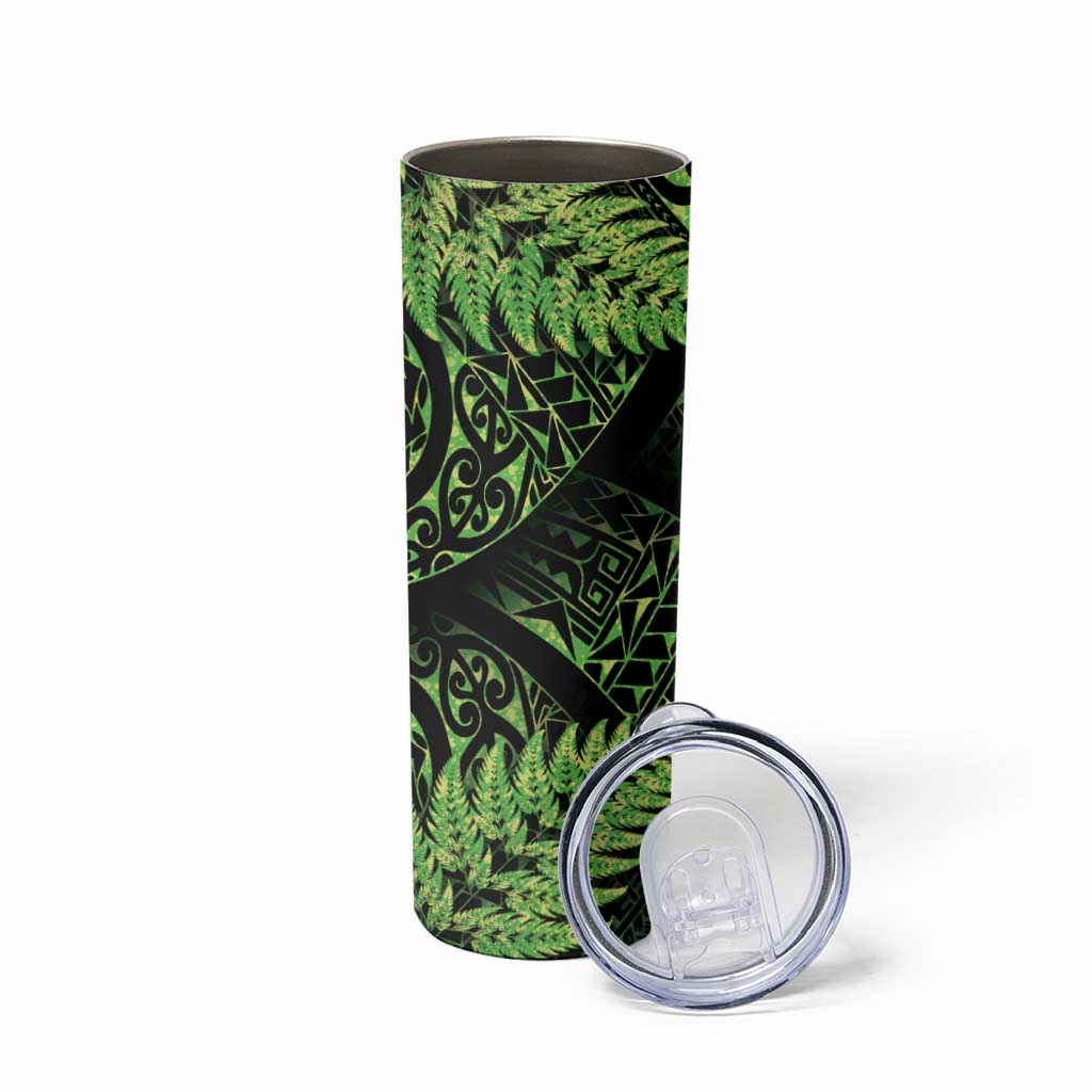 New Zealand Rugby Pacific Personalised Skinny Tumbler All Lime Maori Pasifika Fern Pattern LT9 - Polynesian Pride