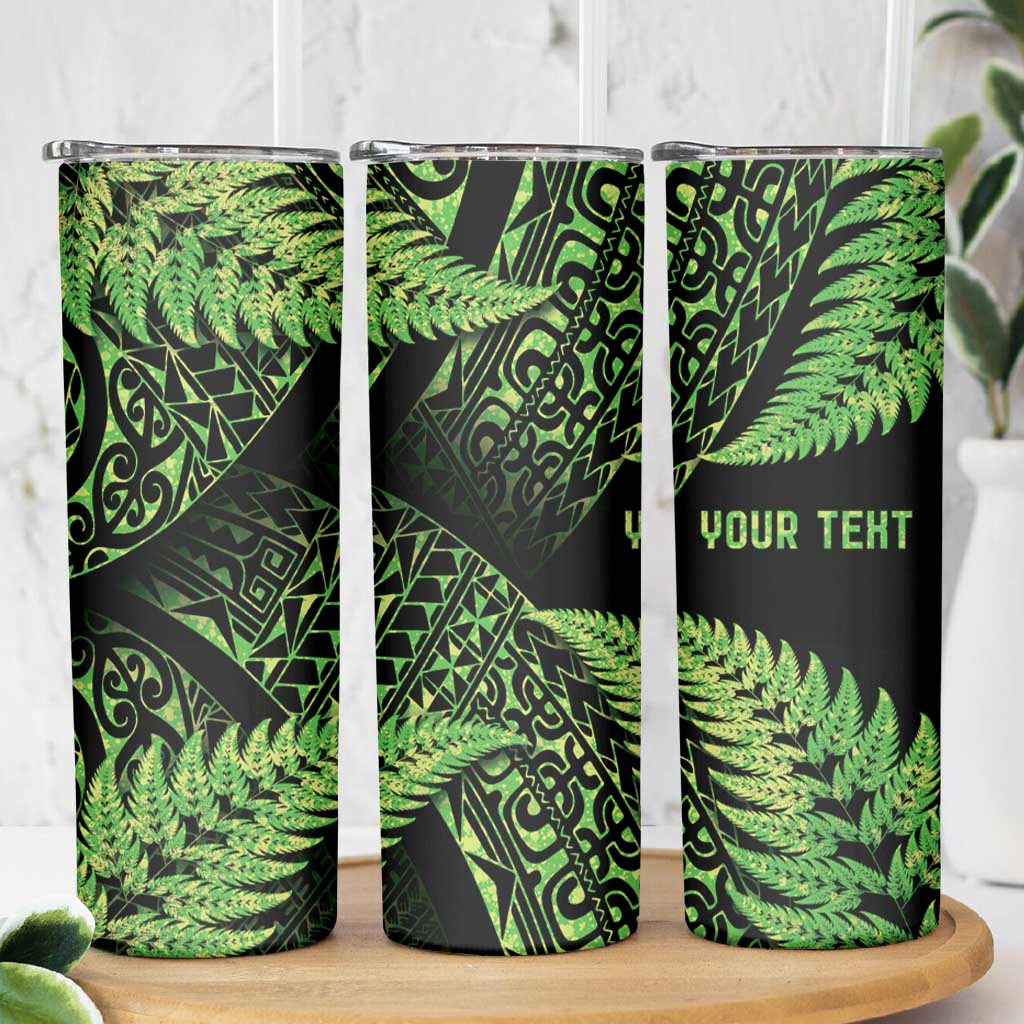 New Zealand Rugby Pacific Personalised Skinny Tumbler All Lime Maori Pasifika Fern Pattern LT9 - Polynesian Pride