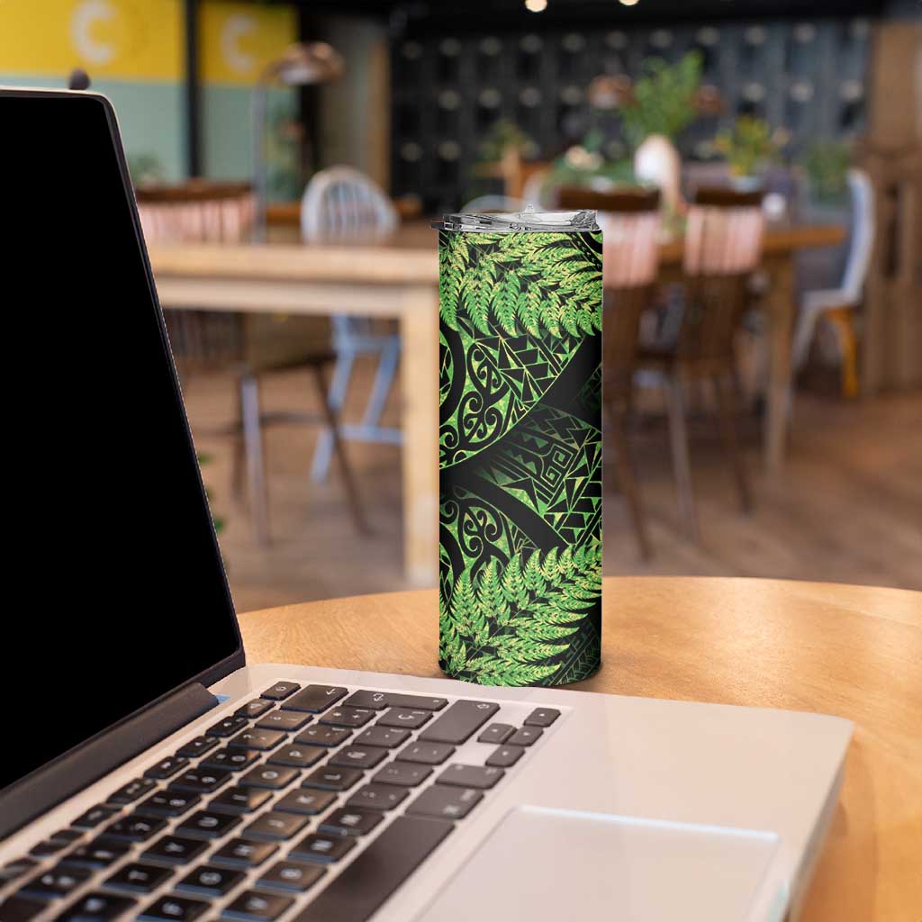 New Zealand Rugby Pacific Personalised Skinny Tumbler All Lime Maori Pasifika Fern Pattern LT9 - Polynesian Pride