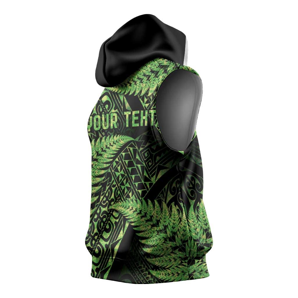 New Zealand Rugby Pacific Personalised Sleeveless Hoodie All Lime Maori Pasifika Fern Pattern LT9 - Polynesian Pride