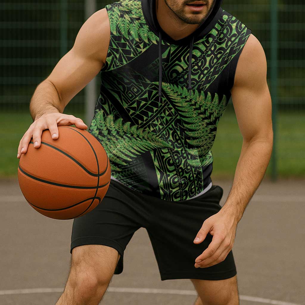 New Zealand Rugby Pacific Personalised Sleeveless Hoodie All Lime Maori Pasifika Fern Pattern LT9 - Polynesian Pride