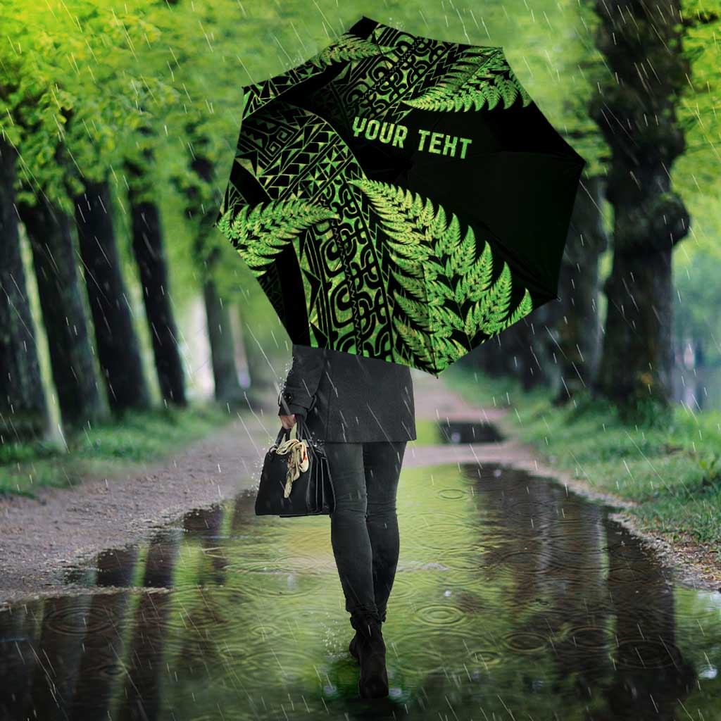 New Zealand Rugby Pacific Personalised Umbrella All Lime Maori Pasifika Fern Pattern - Polynesian Pride