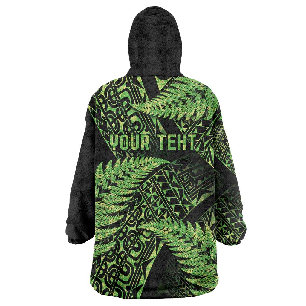 New Zealand Rugby Pacific Personalised Wearable Blanket Hoodie All Lime Maori Pasifika Fern Pattern LT9 - Polynesian Pride