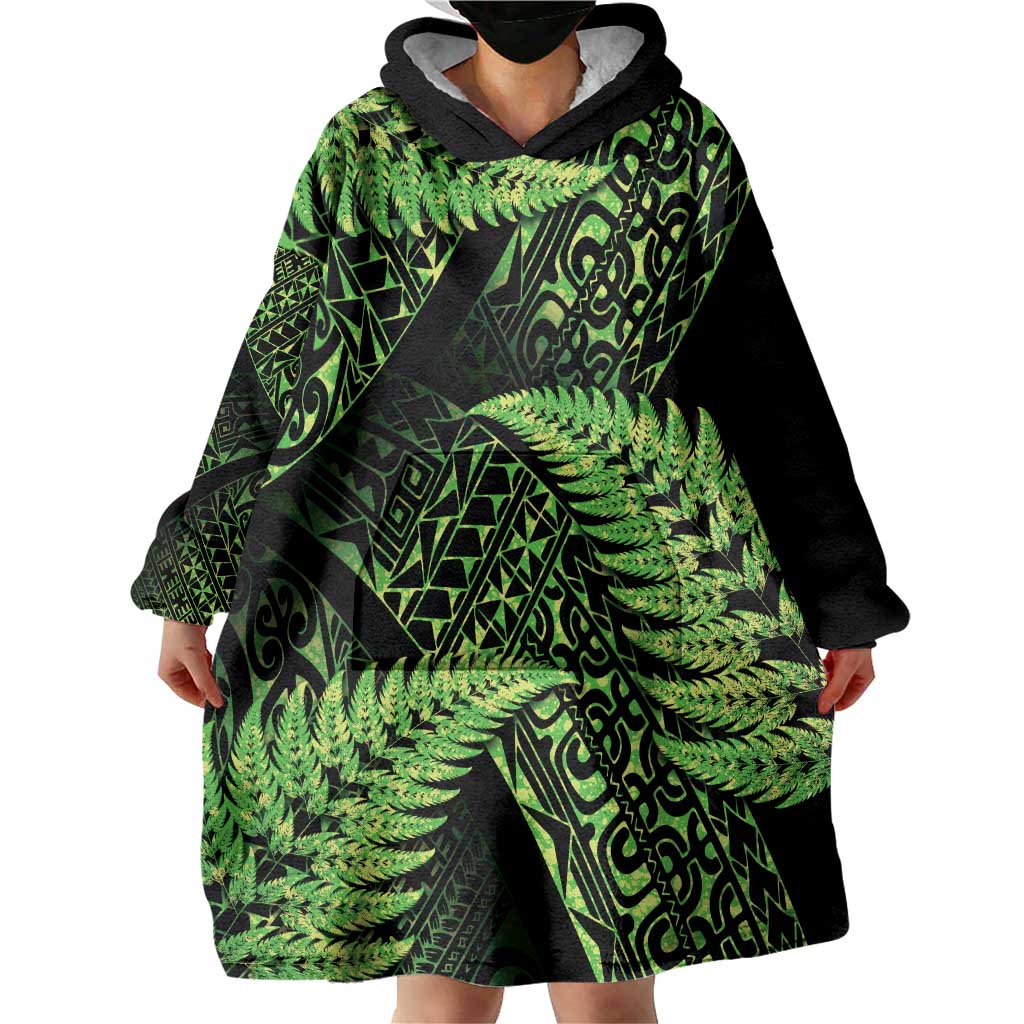 New Zealand Rugby Pacific Personalised Wearable Blanket Hoodie All Lime Maori Pasifika Fern Pattern LT9 - Polynesian Pride