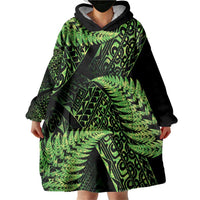 New Zealand Rugby Pacific Personalised Wearable Blanket Hoodie All Lime Maori Pasifika Fern Pattern LT9 - Polynesian Pride