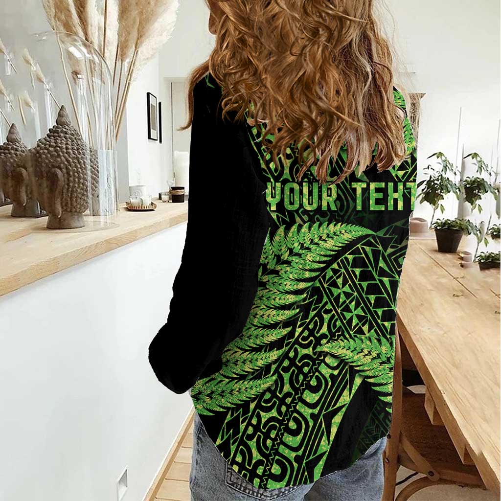 New Zealand Rugby Pacific Personalised Women Casual Shirt All Lime Maori Pasifika Fern Pattern