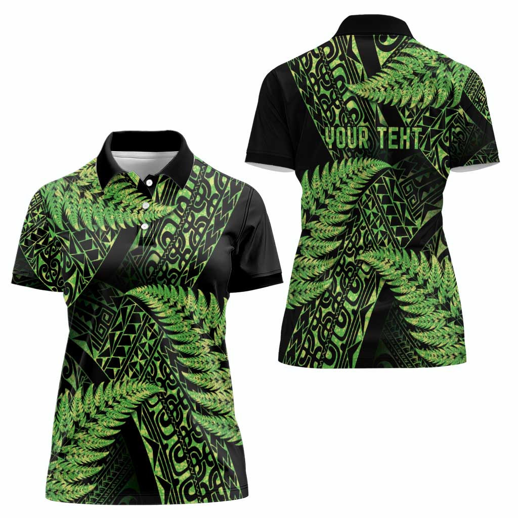 New Zealand Rugby Pacific Personalised Women Polo Shirt All Lime Maori Pasifika Fern Pattern LT9 - Polynesian Pride