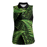 New Zealand Rugby Pacific Personalised Women Sleeveless Polo Shirt All Lime Maori Pasifika Fern Pattern LT9 Female Lime - Polynesian Pride