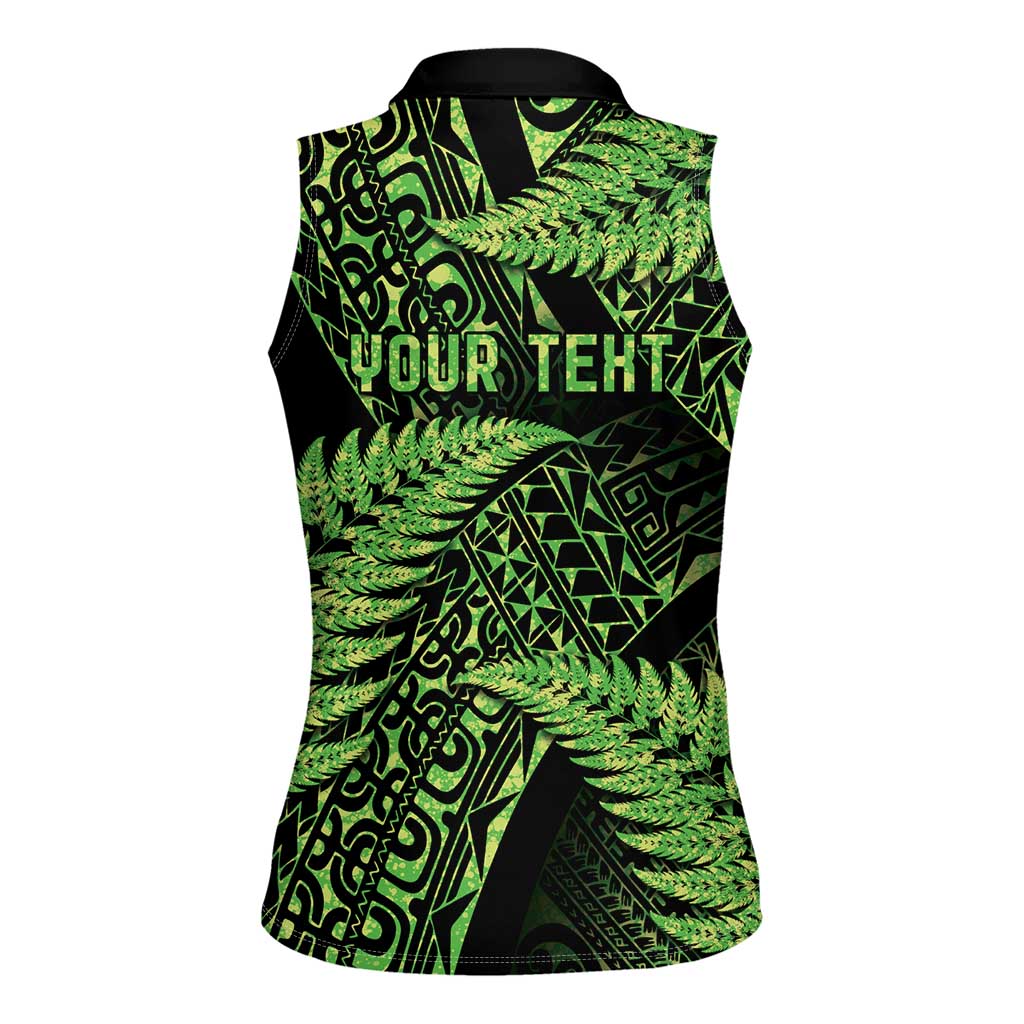 New Zealand Rugby Pacific Personalised Women Sleeveless Polo Shirt All Lime Maori Pasifika Fern Pattern LT9 - Polynesian Pride