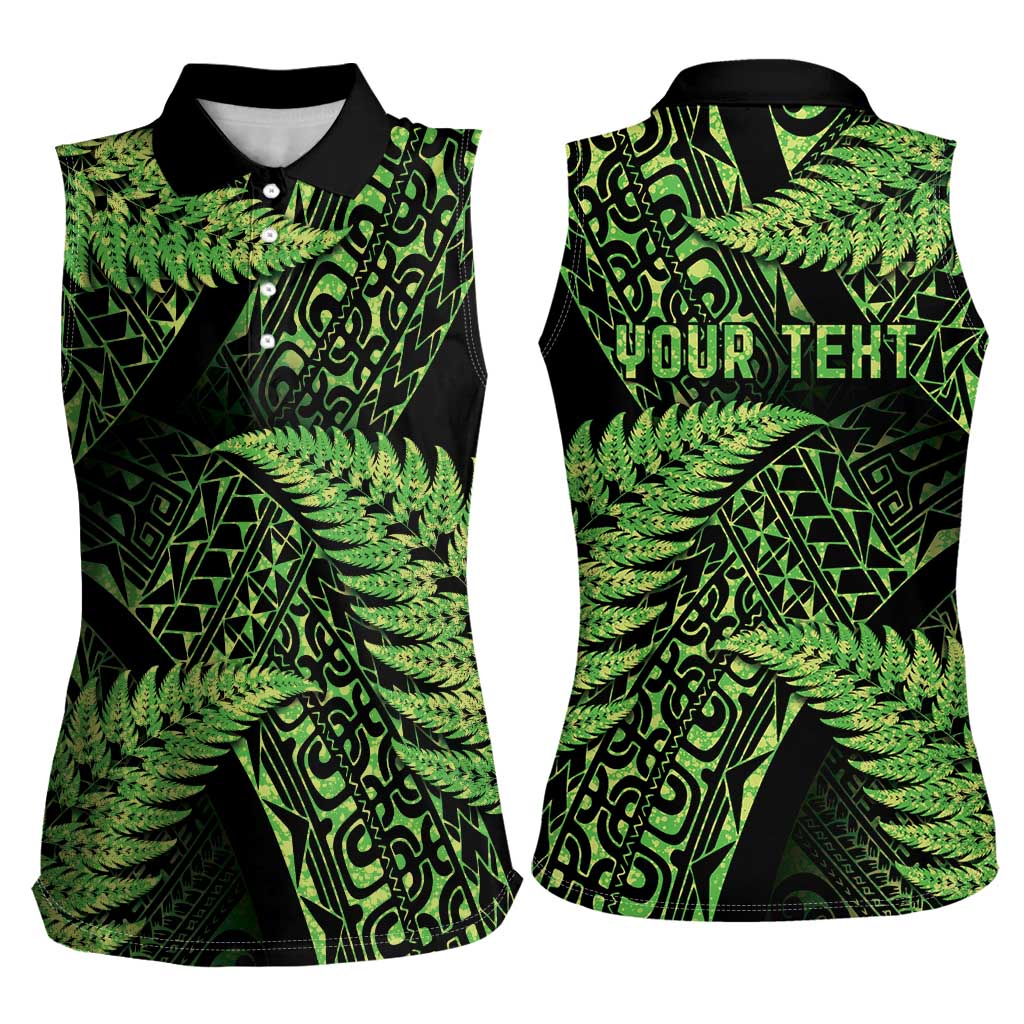 New Zealand Rugby Pacific Personalised Women Sleeveless Polo Shirt All Lime Maori Pasifika Fern Pattern LT9 - Polynesian Pride