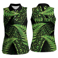 New Zealand Rugby Pacific Personalised Women Sleeveless Polo Shirt All Lime Maori Pasifika Fern Pattern LT9 - Polynesian Pride
