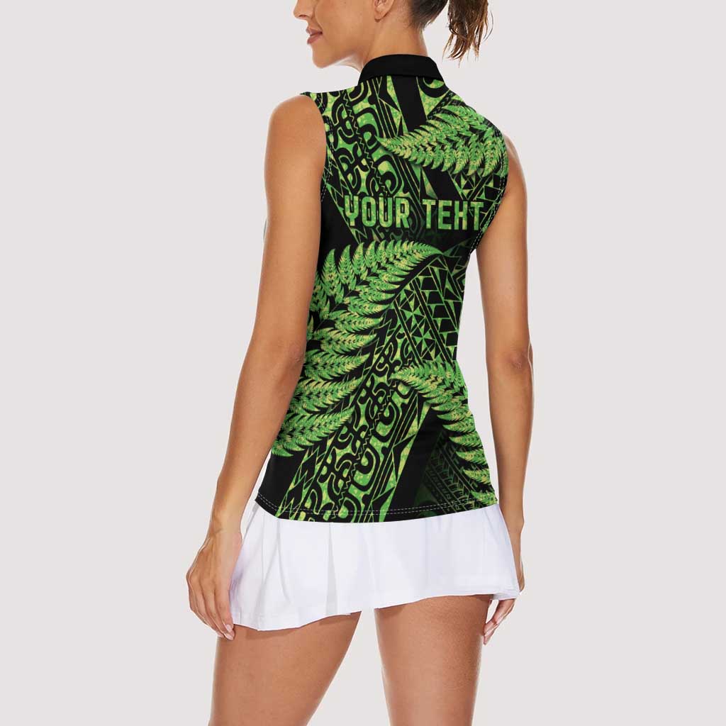 New Zealand Rugby Pacific Personalised Women Sleeveless Polo Shirt All Lime Maori Pasifika Fern Pattern LT9 - Polynesian Pride