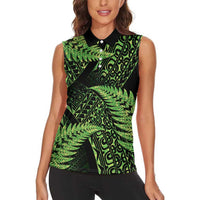 New Zealand Rugby Pacific Personalised Women Sleeveless Polo Shirt All Lime Maori Pasifika Fern Pattern LT9 - Polynesian Pride