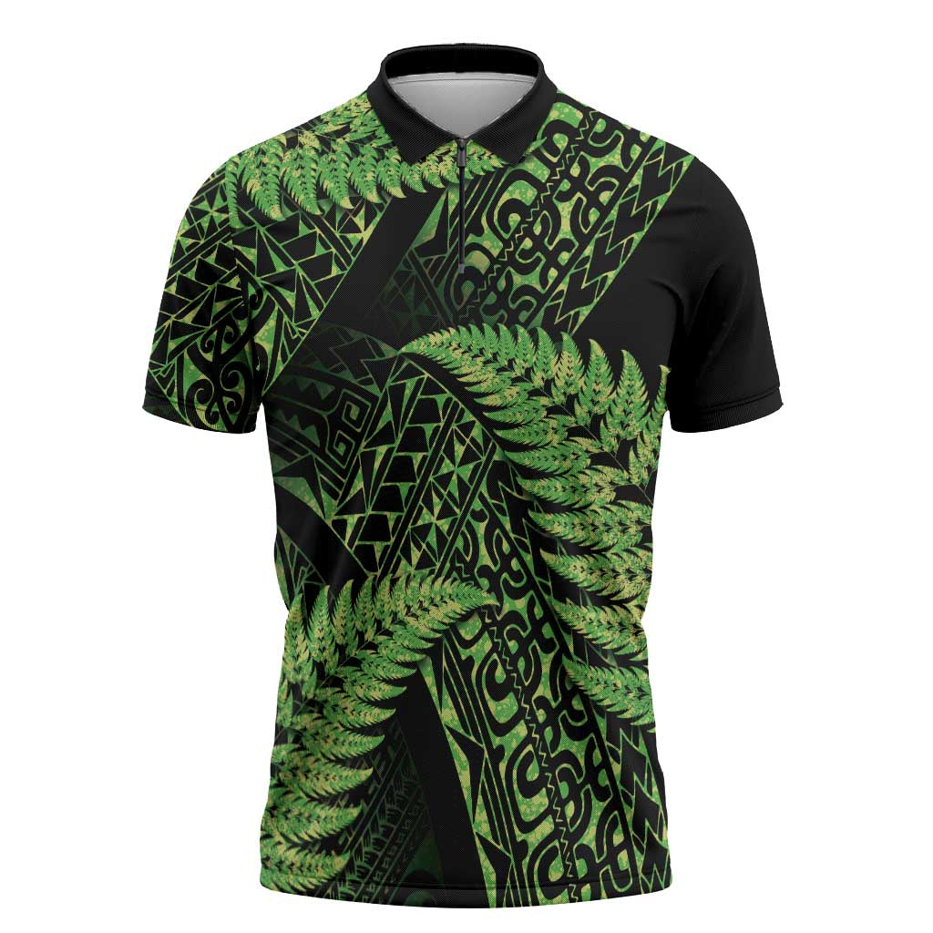 New Zealand Rugby Pacific Personalised Zipper Polo Shirt All Lime Maori Pasifika Fern Pattern LT9 Lime - Polynesian Pride