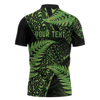 New Zealand Rugby Pacific Personalised Zipper Polo Shirt All Lime Maori Pasifika Fern Pattern LT9 - Polynesian Pride