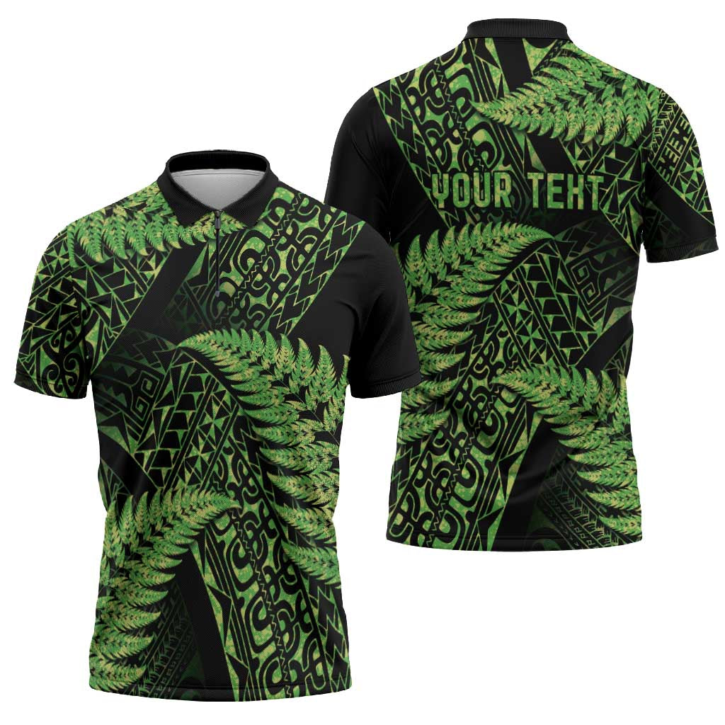 New Zealand Rugby Pacific Personalised Zipper Polo Shirt All Lime Maori Pasifika Fern Pattern LT9 - Polynesian Pride