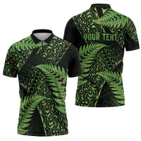 New Zealand Rugby Pacific Personalised Zipper Polo Shirt All Lime Maori Pasifika Fern Pattern LT9 - Polynesian Pride