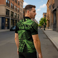 New Zealand Rugby Pacific Personalised Zipper Polo Shirt All Lime Maori Pasifika Fern Pattern LT9 - Polynesian Pride