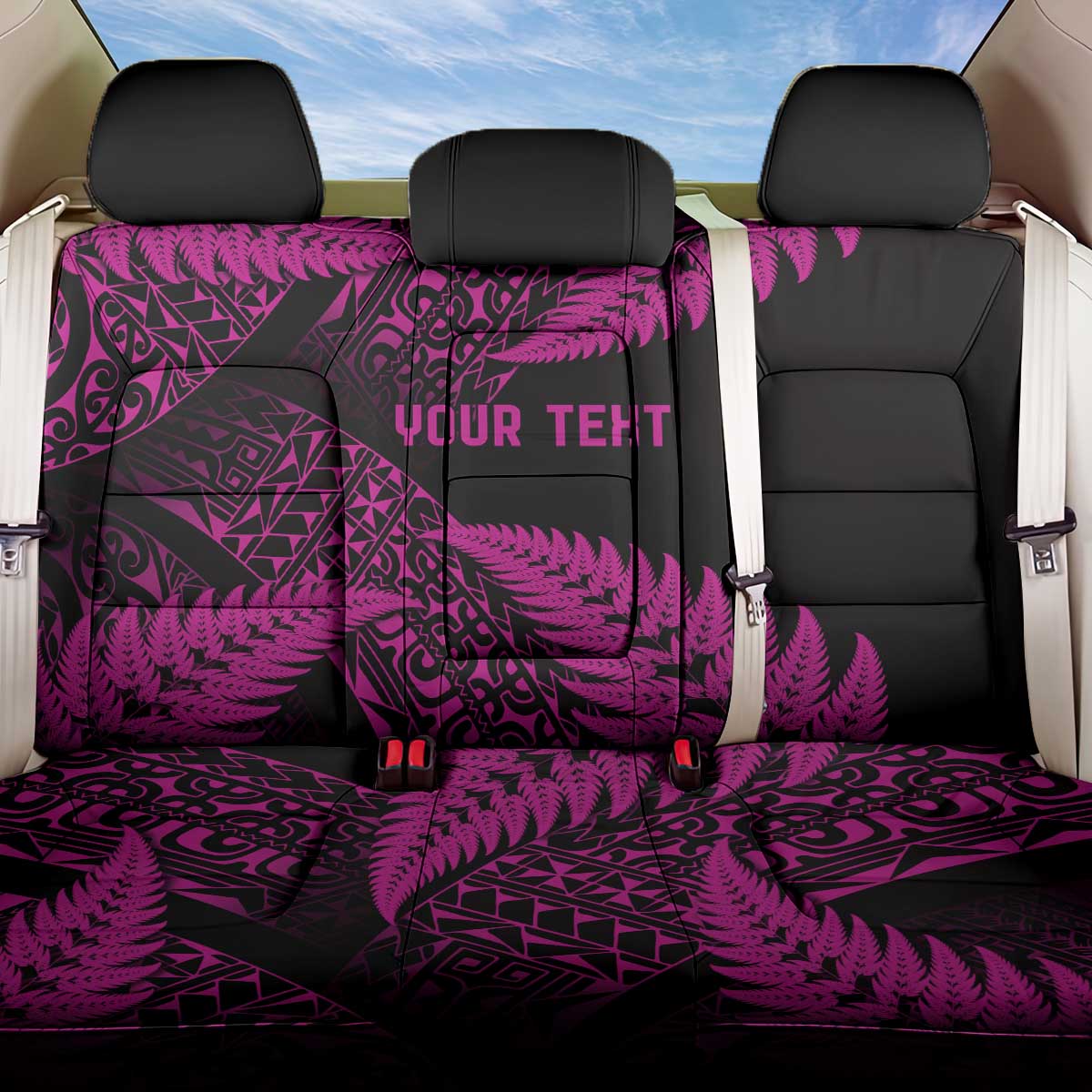 New Zealand Rugby Pacific Personalised Back Car Seat Cover All Pink Maori Pasifika Fern Pattern