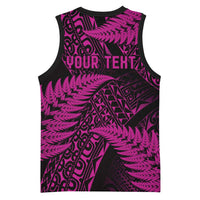 New Zealand Rugby Pacific Personalised Basketball Jersey All Pink Maori Pasifika Fern Pattern LT9 - Polynesian Pride
