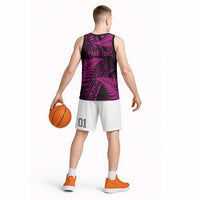 New Zealand Rugby Pacific Personalised Basketball Jersey All Pink Maori Pasifika Fern Pattern LT9 - Polynesian Pride