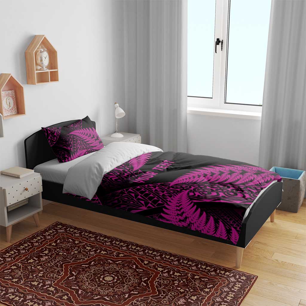 New Zealand Rugby Pacific Personalised Bedding Set All Pink Maori Pasifika Fern Pattern