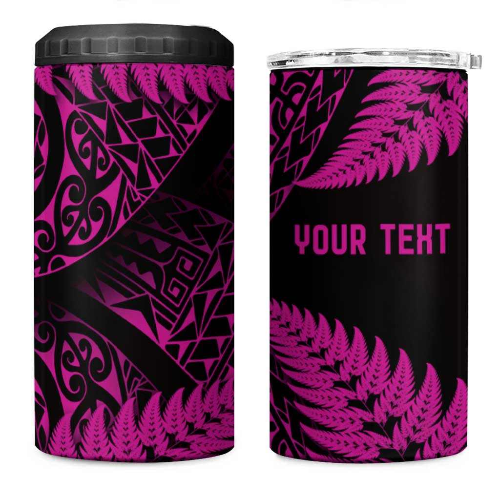 New Zealand Rugby Pacific Personalised 4 in 1 Can Cooler Tumbler All Pink Maori Pasifika Fern Pattern LT9 One Size: 16 oz Pink - Polynesian Pride