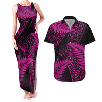 New Zealand Rugby Pacific Personalised Couples Matching Tank Maxi Dress and Hawaiian Shirt All Pink Maori Pasifika Fern Pattern LT9 Pink - Polynesian Pride