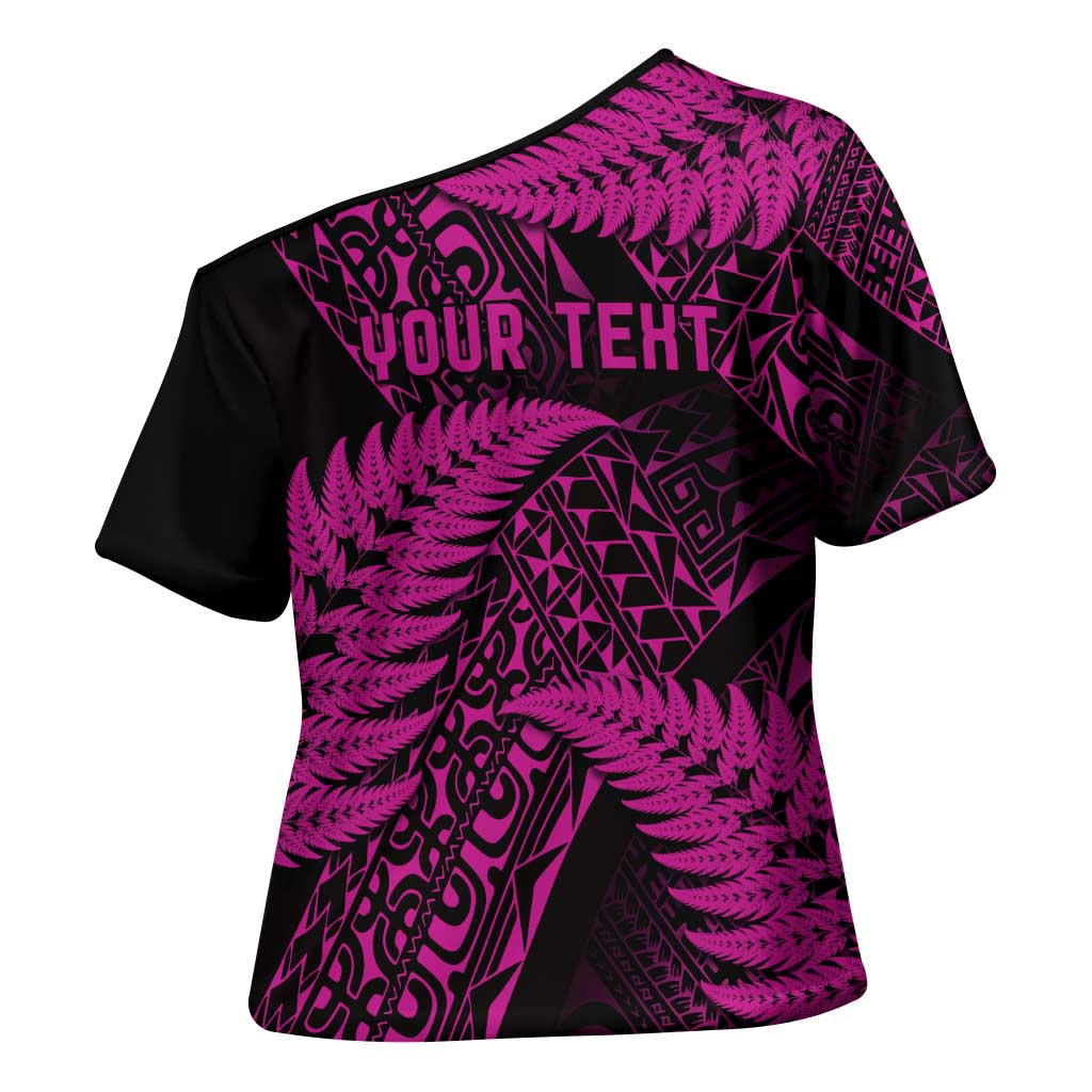 New Zealand Rugby Pacific Personalised Cross Shoulder Shirt All Pink Maori Pasifika Fern Pattern LT9 - Polynesian Pride