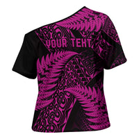 New Zealand Rugby Pacific Personalised Cross Shoulder Shirt All Pink Maori Pasifika Fern Pattern LT9 - Polynesian Pride