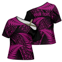 New Zealand Rugby Pacific Personalised Cross Shoulder Shirt All Pink Maori Pasifika Fern Pattern LT9 - Polynesian Pride
