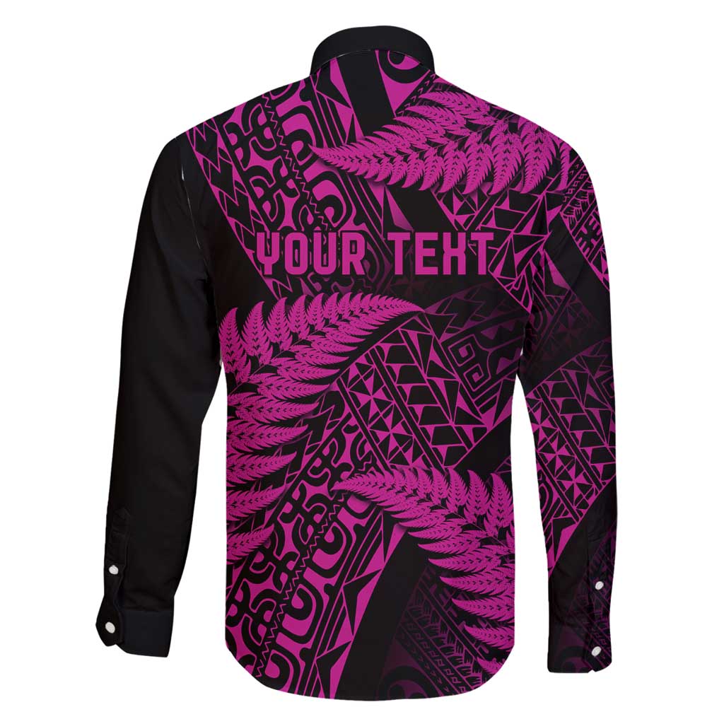 New Zealand Rugby Pacific Personalised Family Matching Long Sleeve Bodycon Dress and Hawaiian Shirt All Pink Maori Pasifika Fern Pattern LT9 - Polynesian Pride