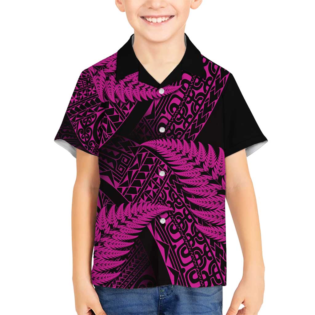 New Zealand Rugby Pacific Personalised Family Matching Long Sleeve Bodycon Dress and Hawaiian Shirt All Pink Maori Pasifika Fern Pattern LT9 Son's Shirt Pink - Polynesian Pride