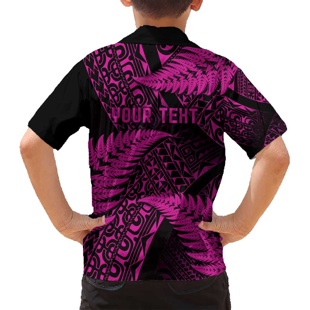 New Zealand Rugby Pacific Personalised Family Matching Off Shoulder Maxi Dress and Hawaiian Shirt All Pink Maori Pasifika Fern Pattern LT9 - Polynesian Pride