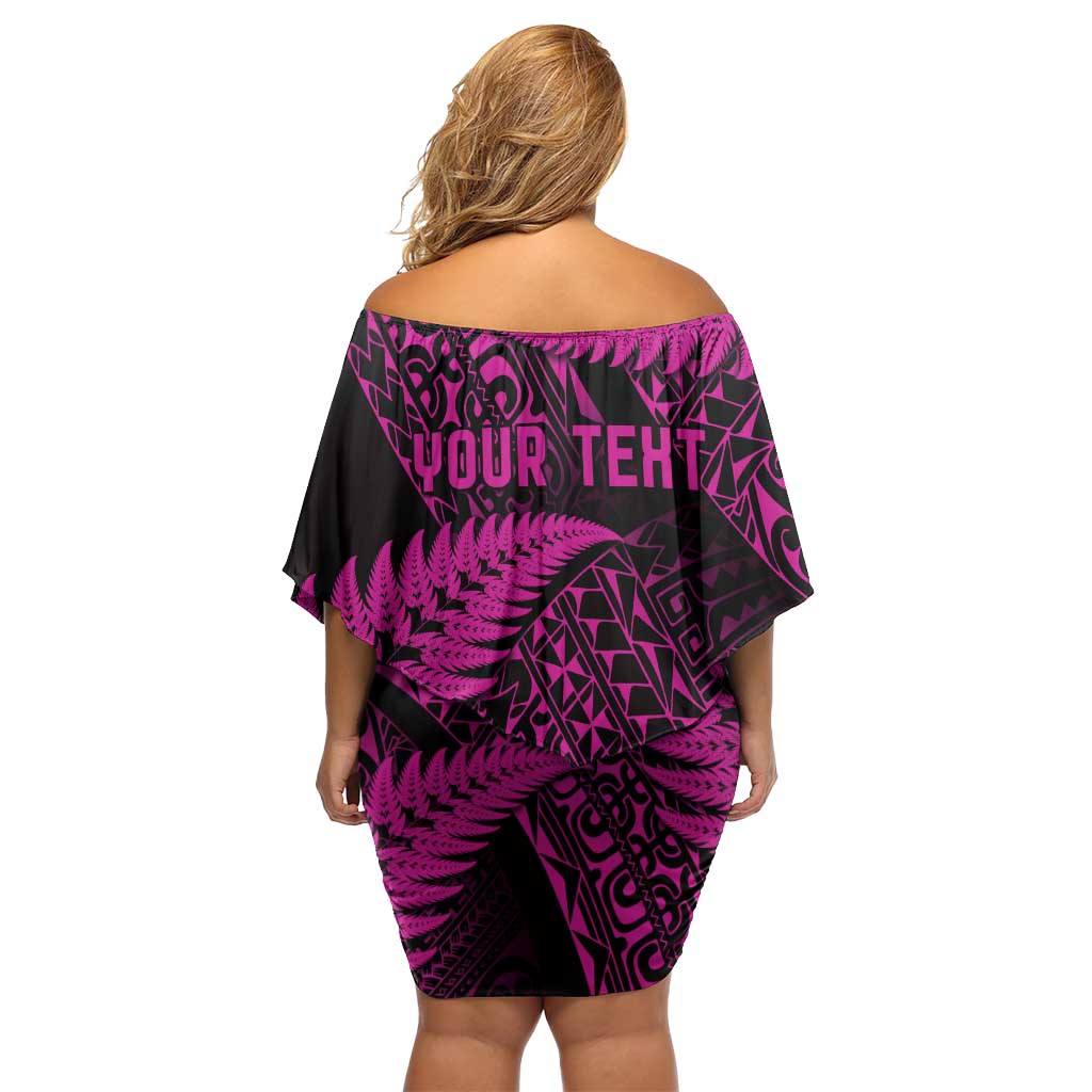 New Zealand Rugby Pacific Personalised Family Matching Off Shoulder Short Dress and Hawaiian Shirt All Pink Maori Pasifika Fern Pattern LT9 - Polynesian Pride