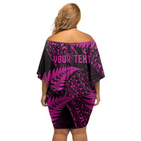 New Zealand Rugby Pacific Personalised Family Matching Off Shoulder Short Dress and Hawaiian Shirt All Pink Maori Pasifika Fern Pattern LT9 - Polynesian Pride
