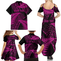 New Zealand Rugby Pacific Personalised Family Matching Summer Maxi Dress and Hawaiian Shirt All Pink Maori Pasifika Fern Pattern LT9 - Polynesian Pride
