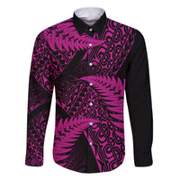New Zealand Rugby Pacific Personalised Family Matching Summer Maxi Dress and Hawaiian Shirt All Pink Maori Pasifika Fern Pattern LT9 Dad's Shirt - Long Sleeve Pink - Polynesian Pride