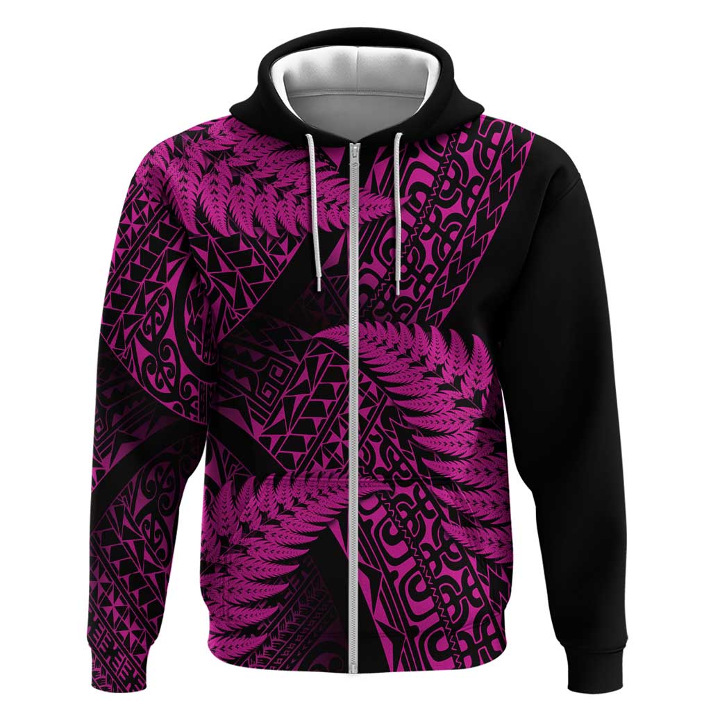 New Zealand Rugby Pacific Personalised Hoodie All Pink Maori Pasifika Fern Pattern LT9 Zip Hoodie Pink - Polynesian Pride
