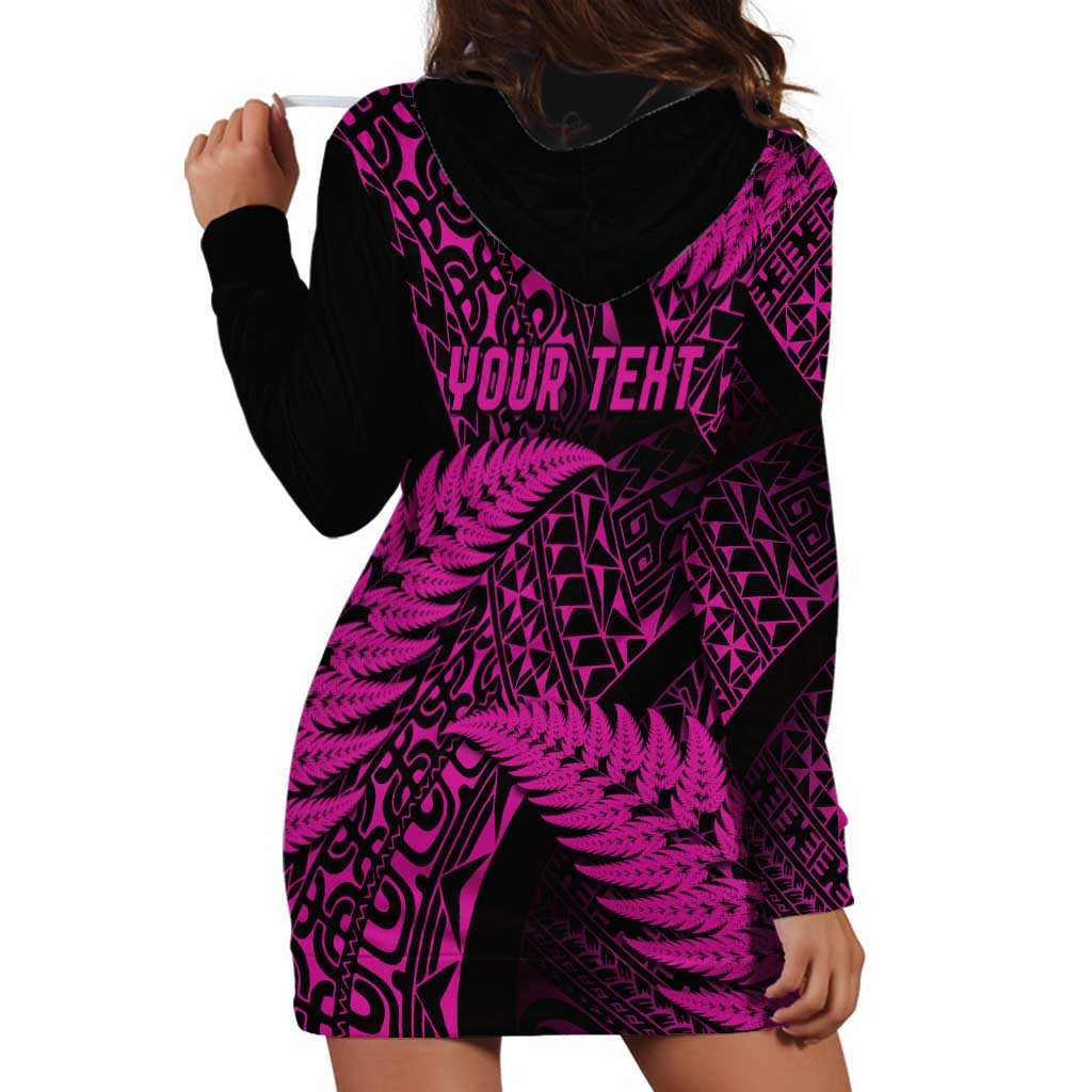 New Zealand Rugby Pacific Personalised Hoodie Dress All Pink Maori Pasifika Fern Pattern LT9 - Polynesian Pride