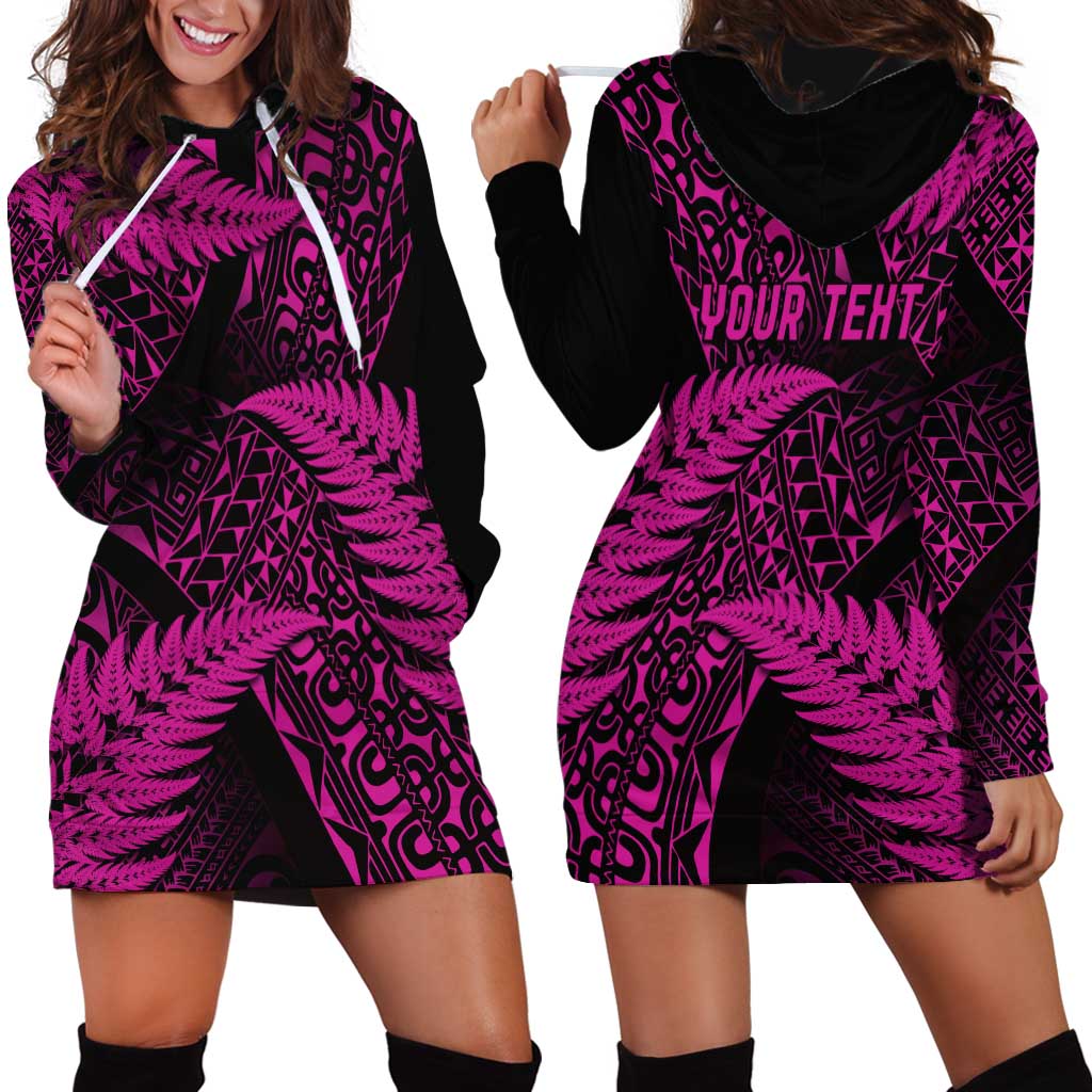 New Zealand Rugby Pacific Personalised Hoodie Dress All Pink Maori Pasifika Fern Pattern LT9 - Polynesian Pride
