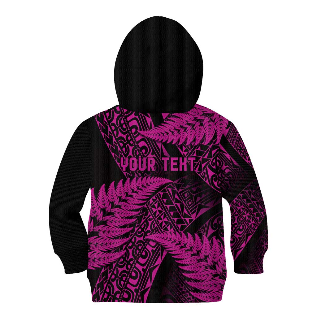 New Zealand Rugby Pacific Personalised Kid Hoodie All Pink Maori Pasifika Fern Pattern LT9 - Polynesian Pride