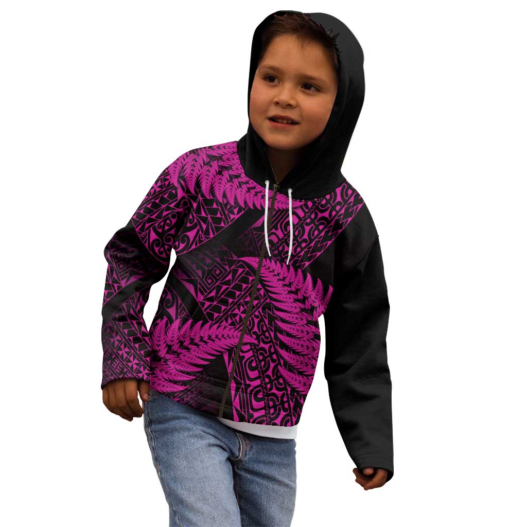 New Zealand Rugby Pacific Personalised Kid Hoodie All Pink Maori Pasifika Fern Pattern LT9 - Polynesian Pride