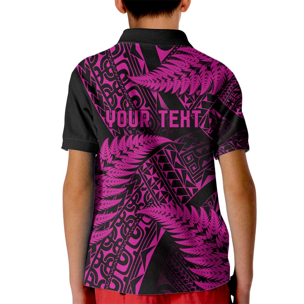 New Zealand Rugby Pacific Personalised Kid Polo Shirt All Pink Maori Pasifika Fern Pattern LT9 - Polynesian Pride