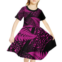 New Zealand Rugby Pacific Personalised Kid Short Sleeve Dress All Pink Maori Pasifika Fern Pattern LT9 - Polynesian Pride
