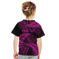 New Zealand Rugby Pacific Personalised Kid T Shirt All Pink Maori Pasifika Fern Pattern LT9 - Polynesian Pride