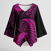 New Zealand Rugby Pacific Personalised Kimono Sleeve Blouse All Pink Maori Pasifika Fern Pattern LT9 Female Pink - Polynesian Pride