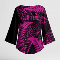 New Zealand Rugby Pacific Personalised Kimono Sleeve Blouse All Pink Maori Pasifika Fern Pattern LT9 - Polynesian Pride