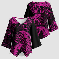 New Zealand Rugby Pacific Personalised Kimono Sleeve Blouse All Pink Maori Pasifika Fern Pattern LT9 - Polynesian Pride